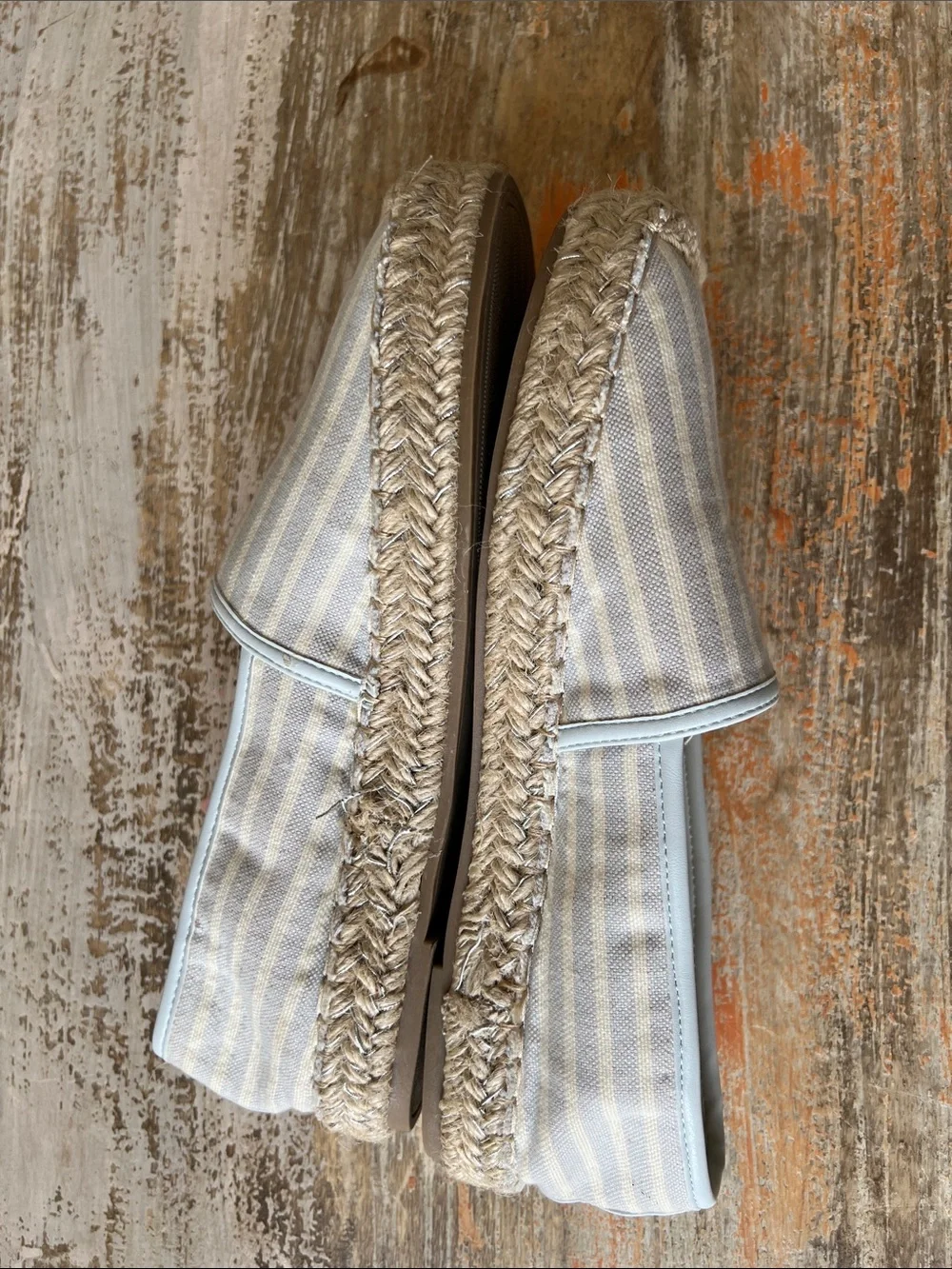 Bandolino Light Blue and Cream Striped Espadrille Slip-Ons